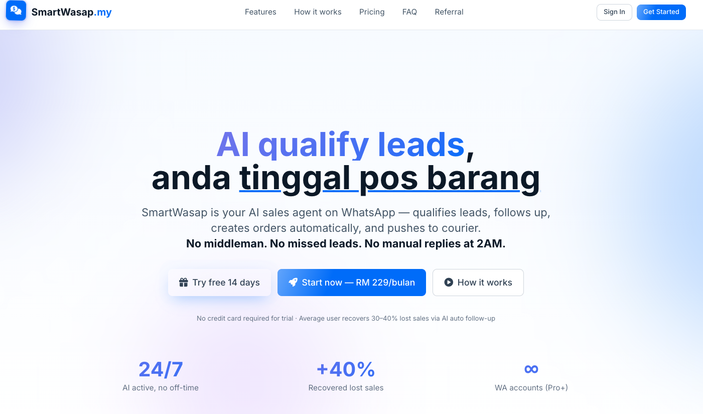 SmartWasap.my — AI WhatsApp sales automation